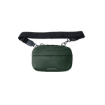 Compact green handlebar bag with adjustable black strap and multiple compartments for organized storage