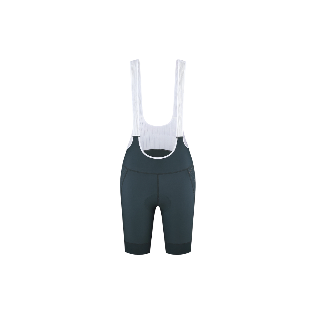 Elevation Tour High-Compression Cycling Bib Shorts in black oyster, studio flat lay product shot front view