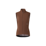 Brown lightweight package cycling gilet with front zipper and insulated polyamide fabric for warmth and comfort