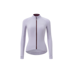 women's high performance cycling jersey with stand-up collar and long sleeves in light purple