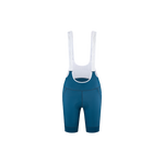 Women’s cycling bib shorts in blue with integrated white bib straps front view
