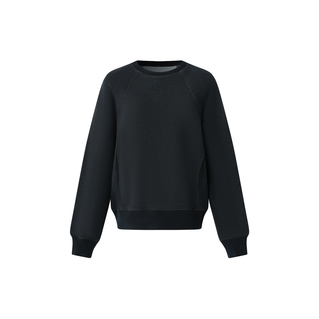 black Essentials Cotton Crewneck sweatshirt with relaxed fit and crew neck design