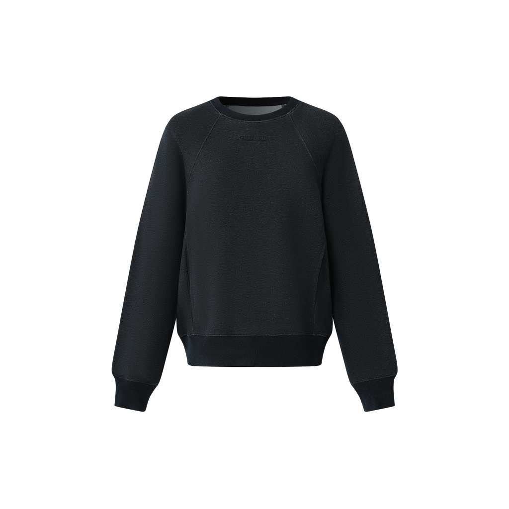 black Essentials Cotton Crewneck sweatshirt with relaxed fit and crew neck design