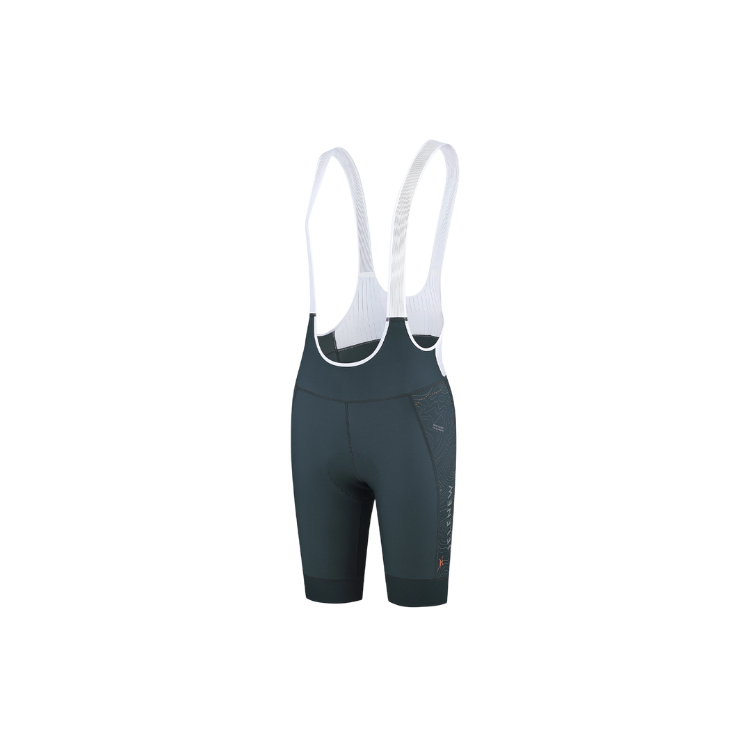 Elevation Tour High-Compression Cycling Bib Shorts in black oyster, studio flat lay product shot side view