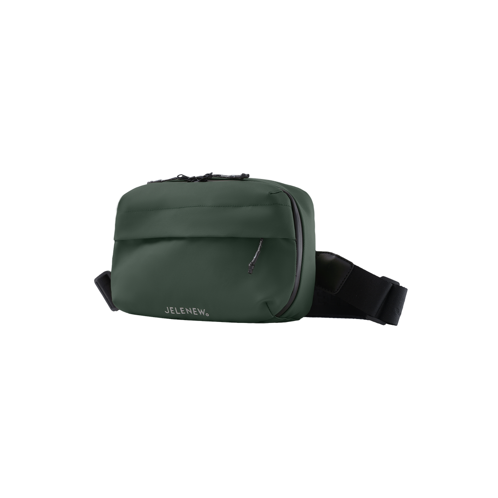 Compact green handlebar bag with multiple compartments for organized storage and easy access of essentials.