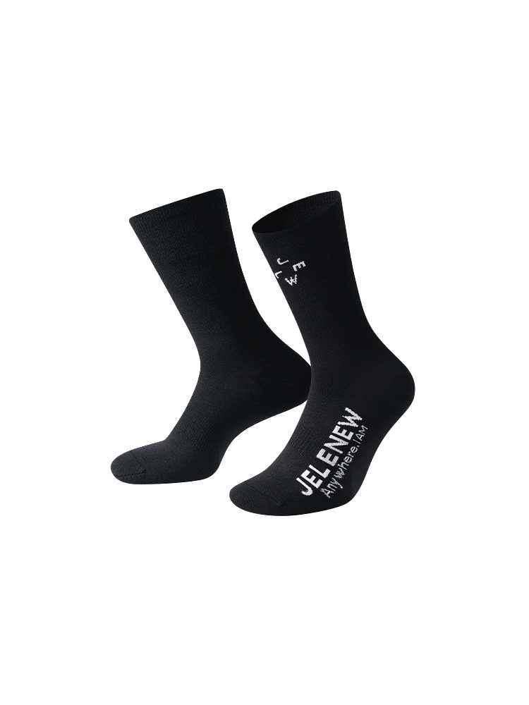Black Jelenew Athletic Merino Socks with logo, low-profile design for cold weather training and daily use.