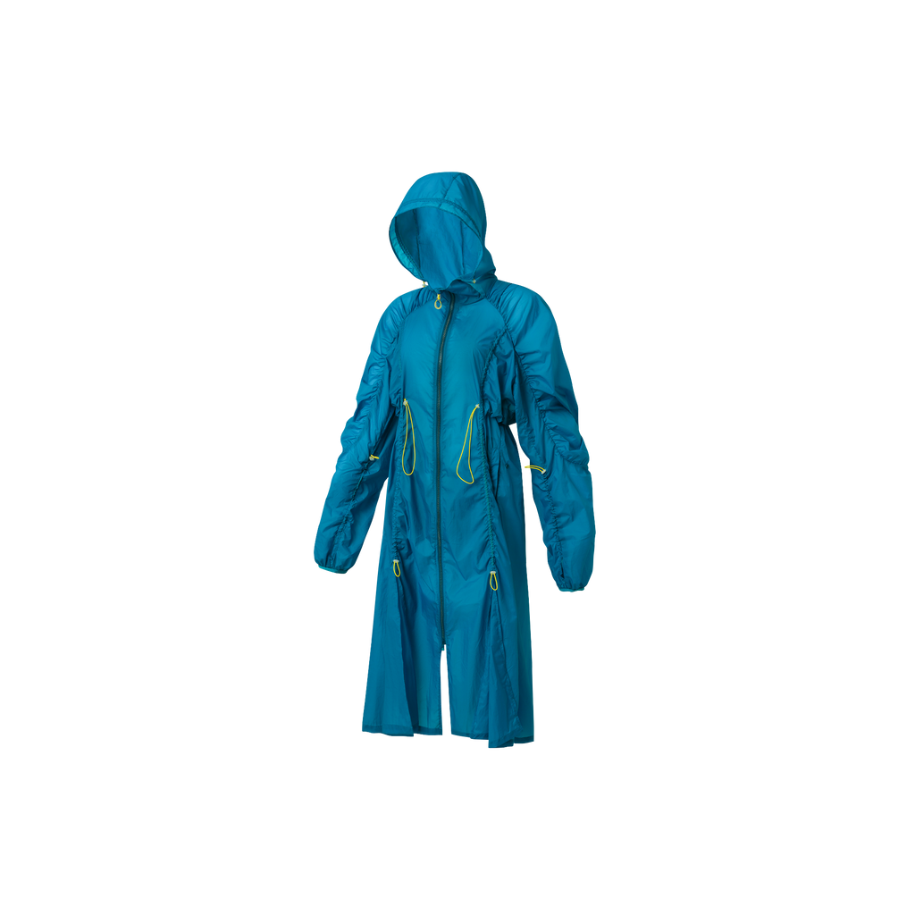 Mont Blanc ultralight long blue windproof jacket with hood and waist contour design